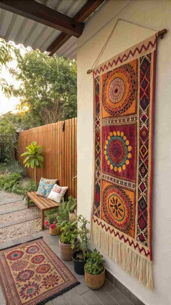 A-bohemian-style-rug-adding-warmth-and-personality-to-your-outdoor-wall