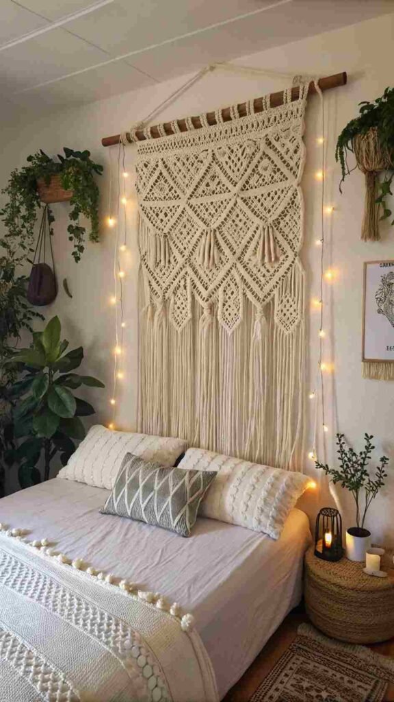 A-macrame-wall-hanging-you-made-yourself-takes-pride-of-place-above-your-bed-adding-a-personal-creative-touch-to-your-boho-retreat.