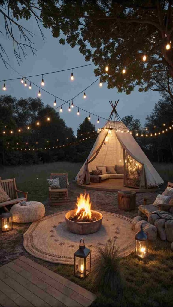 Your fire pit area feels even cozier with layered lighting, perfect for storytelling and marshmallow roasting under the stars.