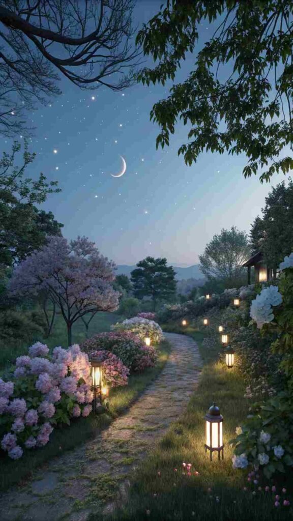 Your garden glows with the subtle beauty of moonlight, creating an ethereal and romantic nighttime escape.