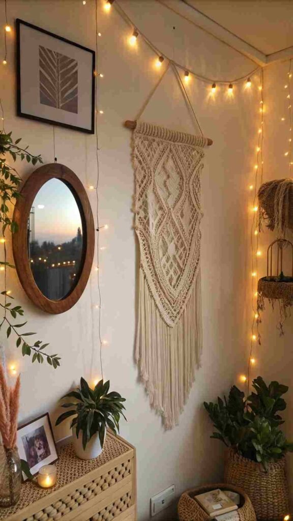 Your-wall-is-a-visual-feast-of-layered-textures-with-a-macrame-hanging-catching-the-sunlight-and-fairy-lights-twinkling-at-dusk