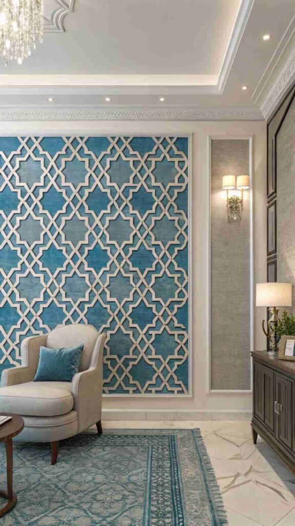 A stunning accent wall that grabs attention and ties the whole room together.