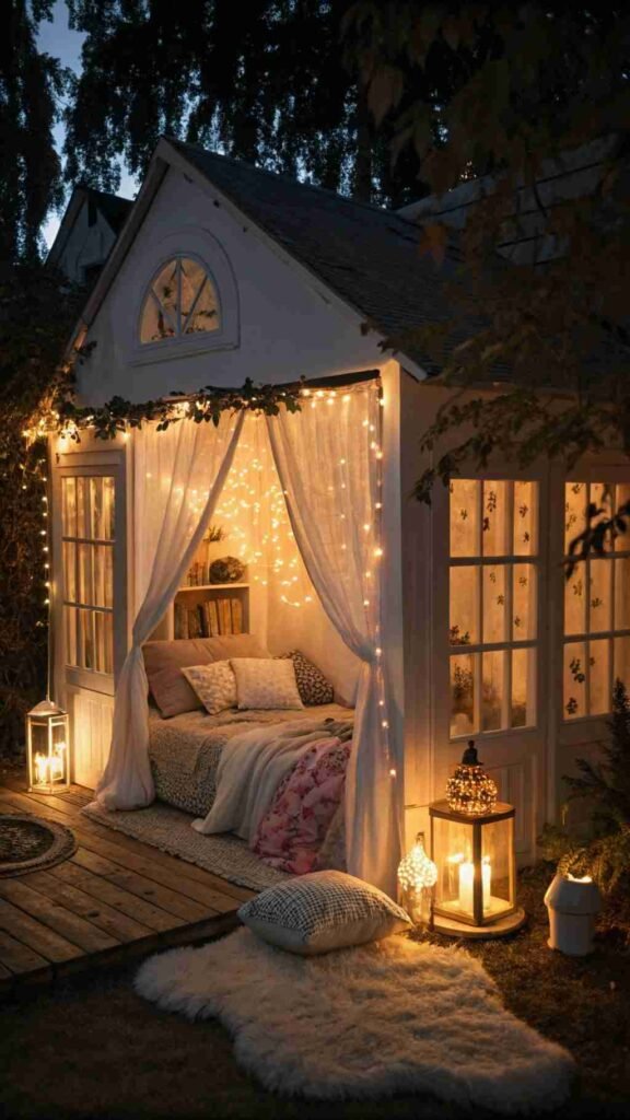 Your small bedroom glows softly at night, creating a whimsical and romantic atmosphere.