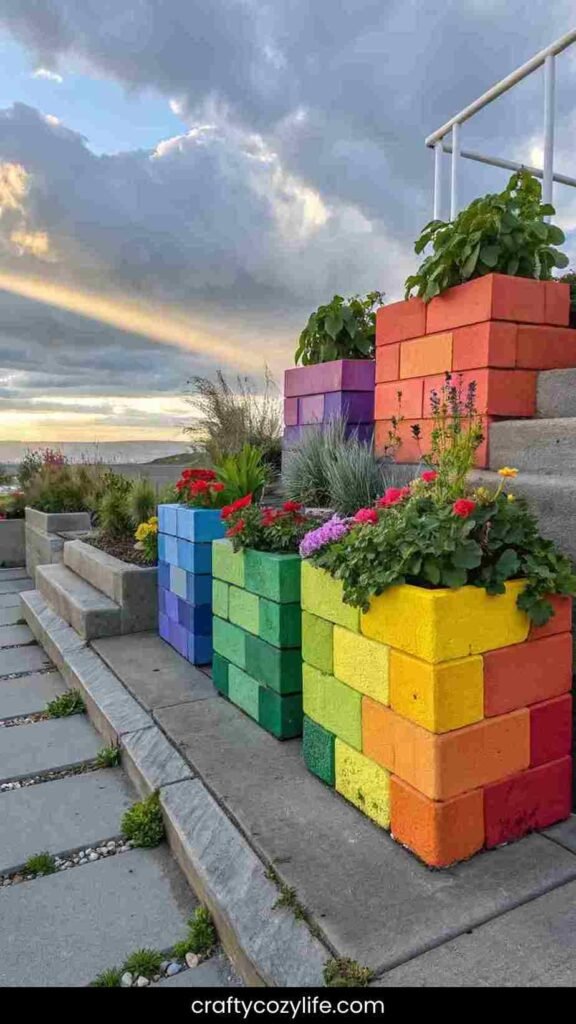 Rainbow Cinder Block Planters
