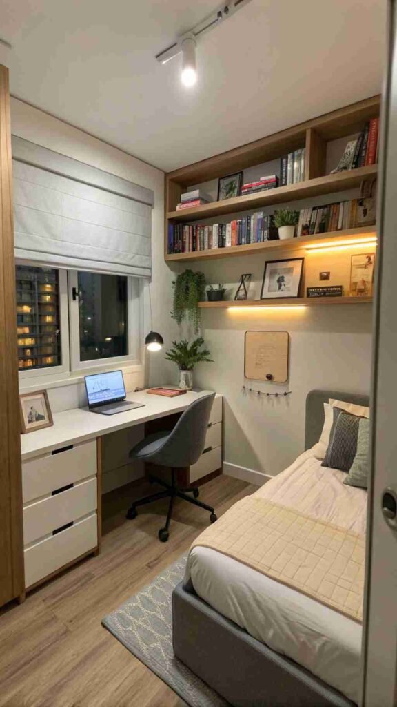 Your small bedroom adapts effortlessly to your needs, from a cozy sleeping nook to a productive workspace.