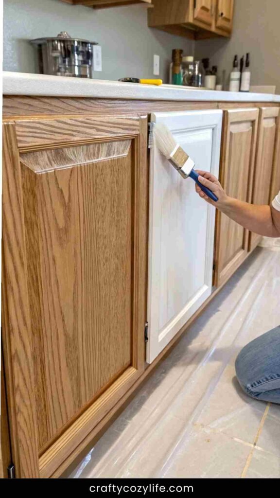 Applying the Whitewash to Oak Cabinets