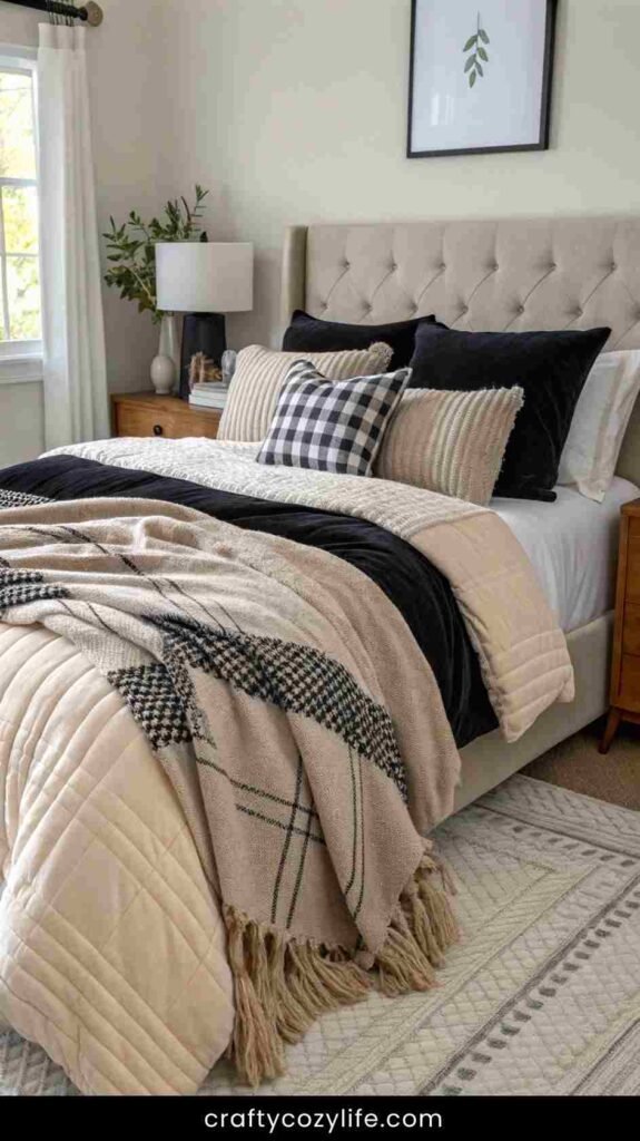 Cozy Up with Beige and Black Bedding