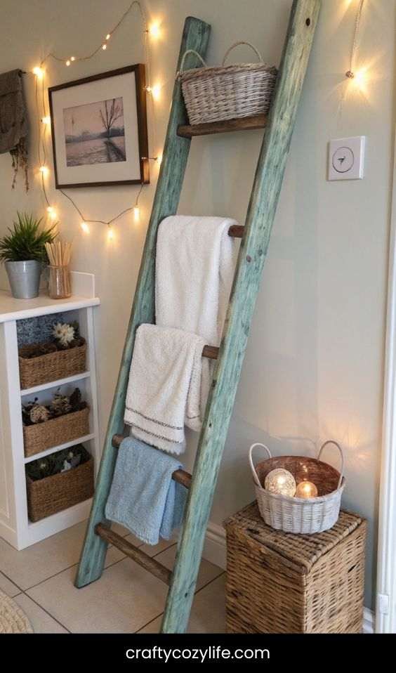 Repurpose a Ladder as a Towel Rack