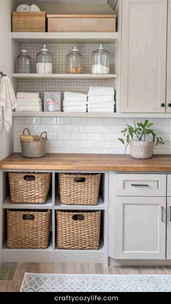 Whitewashed Oak Cabinets in Laundry Rooms