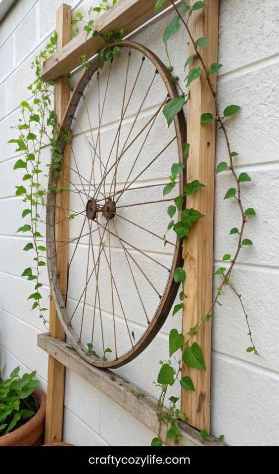 Bicycle Wheel Trellis for a Quirky Twist