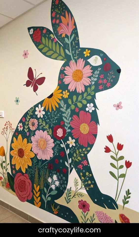 Floral Bunny Silhouette Wall Art