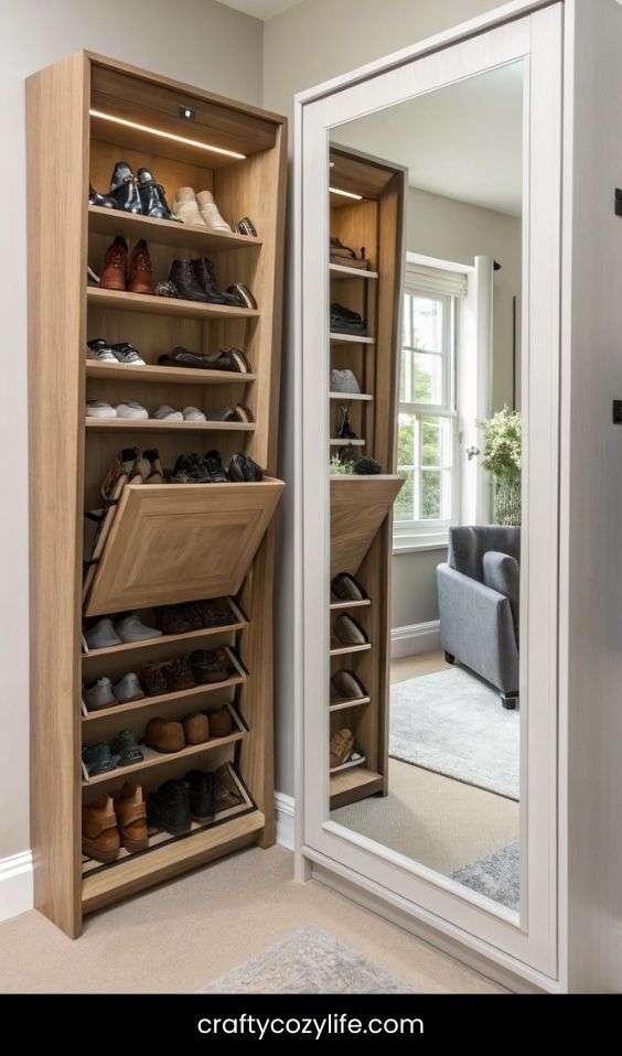 Hidden Shoe Storage Behind a Full-Length Mirror
