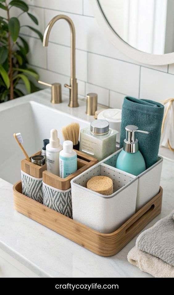 Mason Jars and Dollar Tree Caddy for Bathroom Storage