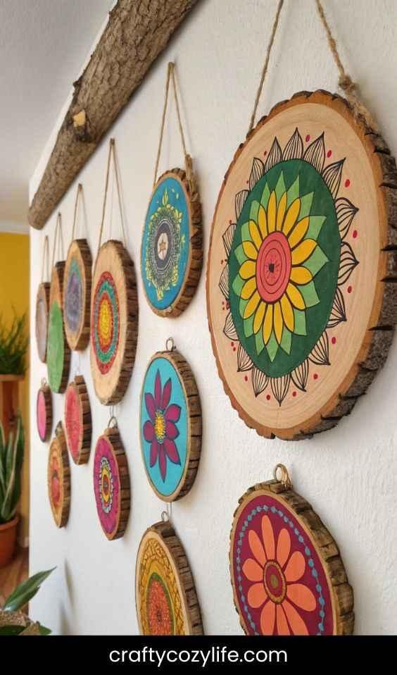 Painted Wooden Slices Wall Hanging