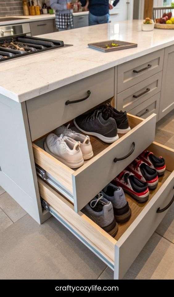 Pull-Out Shoe Drawer in Kitchen Island