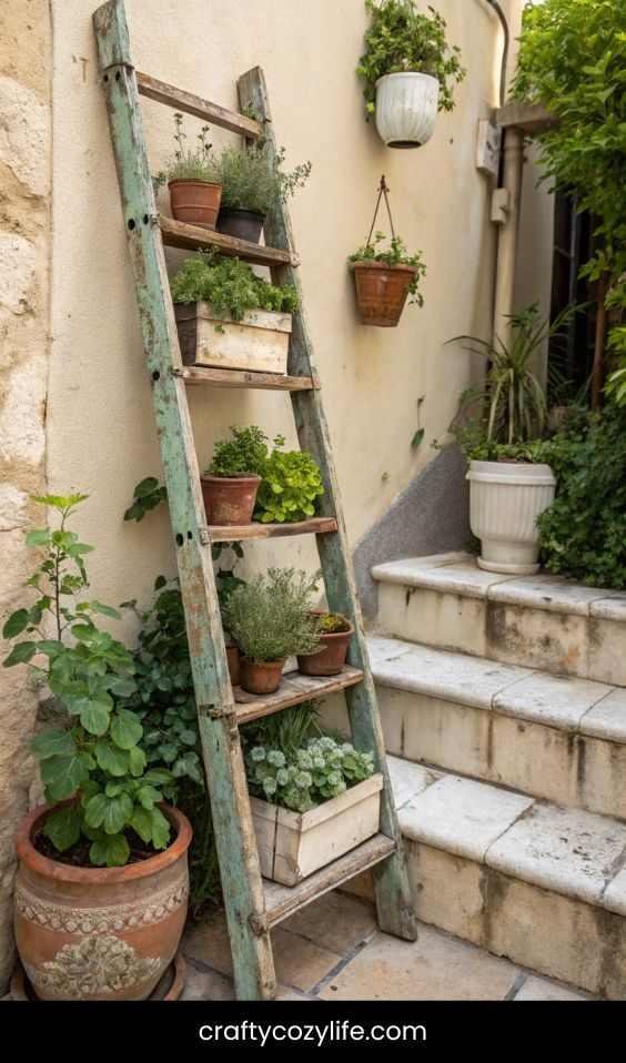 Repurposed Ladder Plant Stand for Vertical Interest