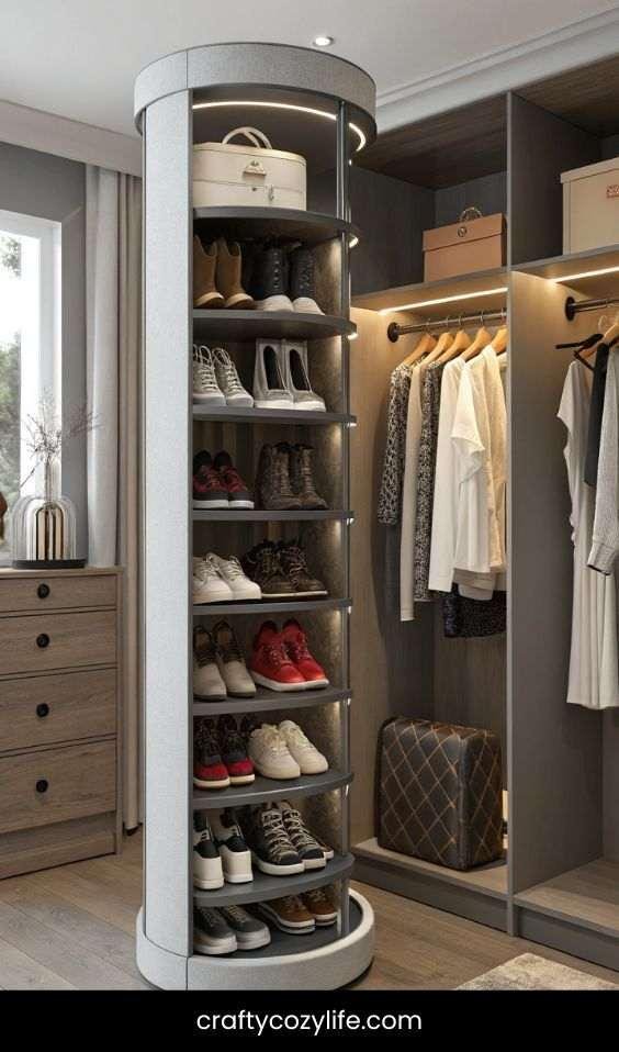 Rotating Shoe Tower Inside a Closet