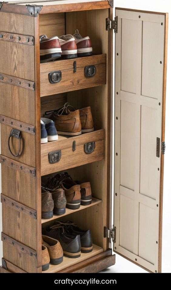 Shoe Cabinet Inside a Storage Trunk