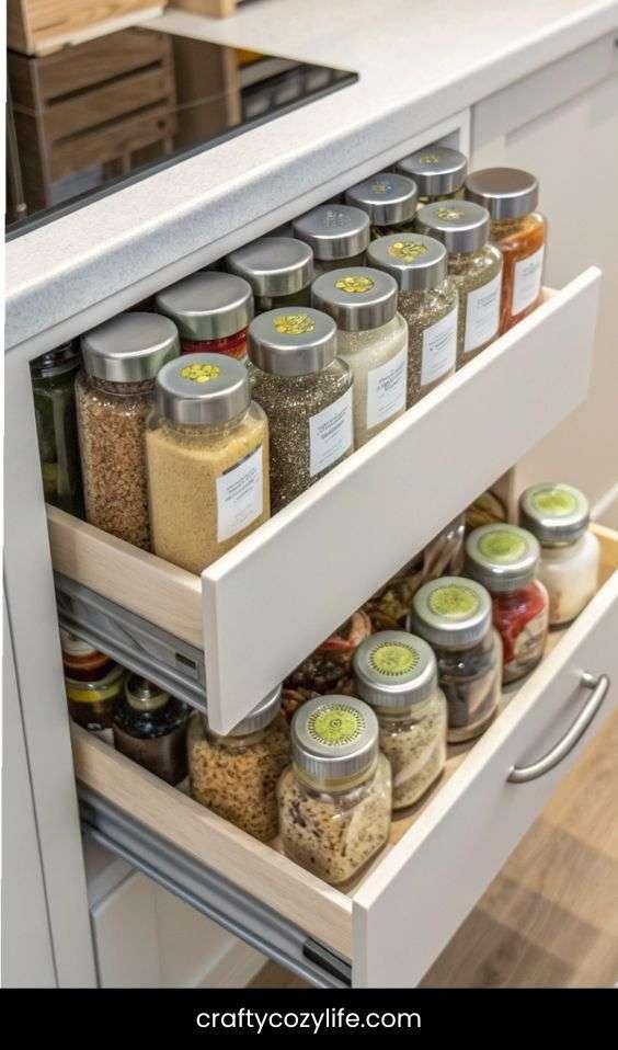 Store Spices in a Drawer or Pull-Out Rack