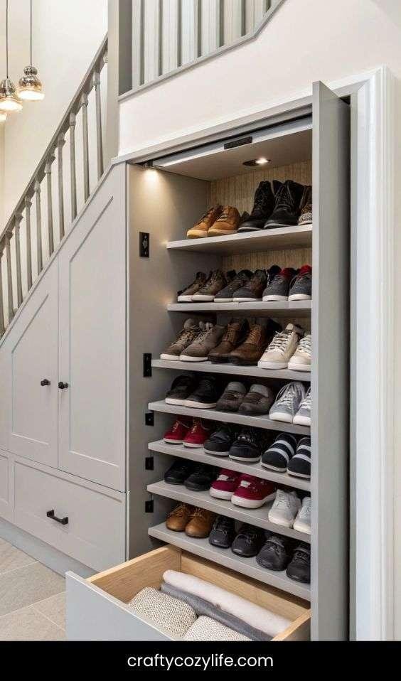 Under-the-Stairs Hidden Shoe Storage