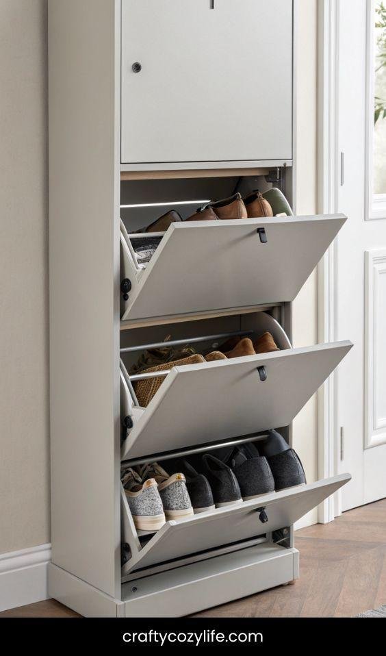Wall-Mounted Flip-Down Shoe Cabinet